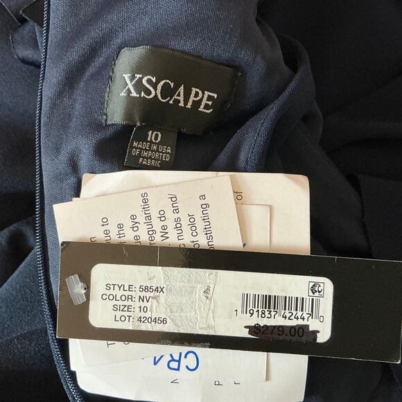 XSCAPE Ruffled V-Neck Evening Gown Size 10 Blue Sleeveless Long Formal Dress - Picture 10 of 14